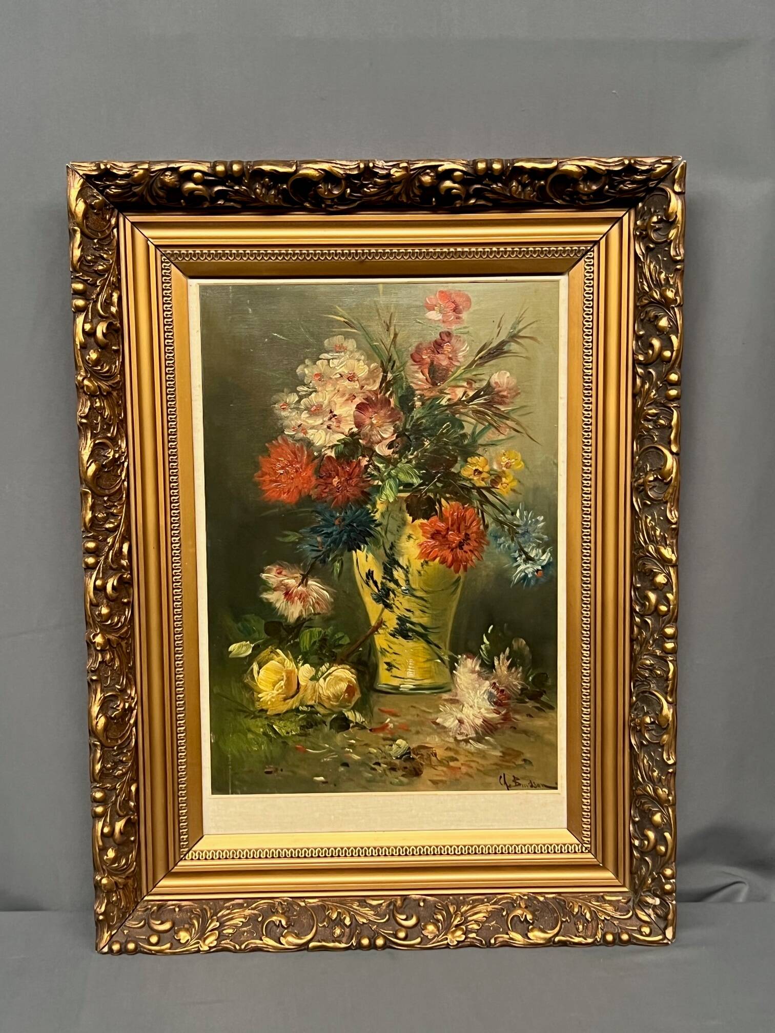 Still life with flowers. Oil on canvas. Artist's signature.