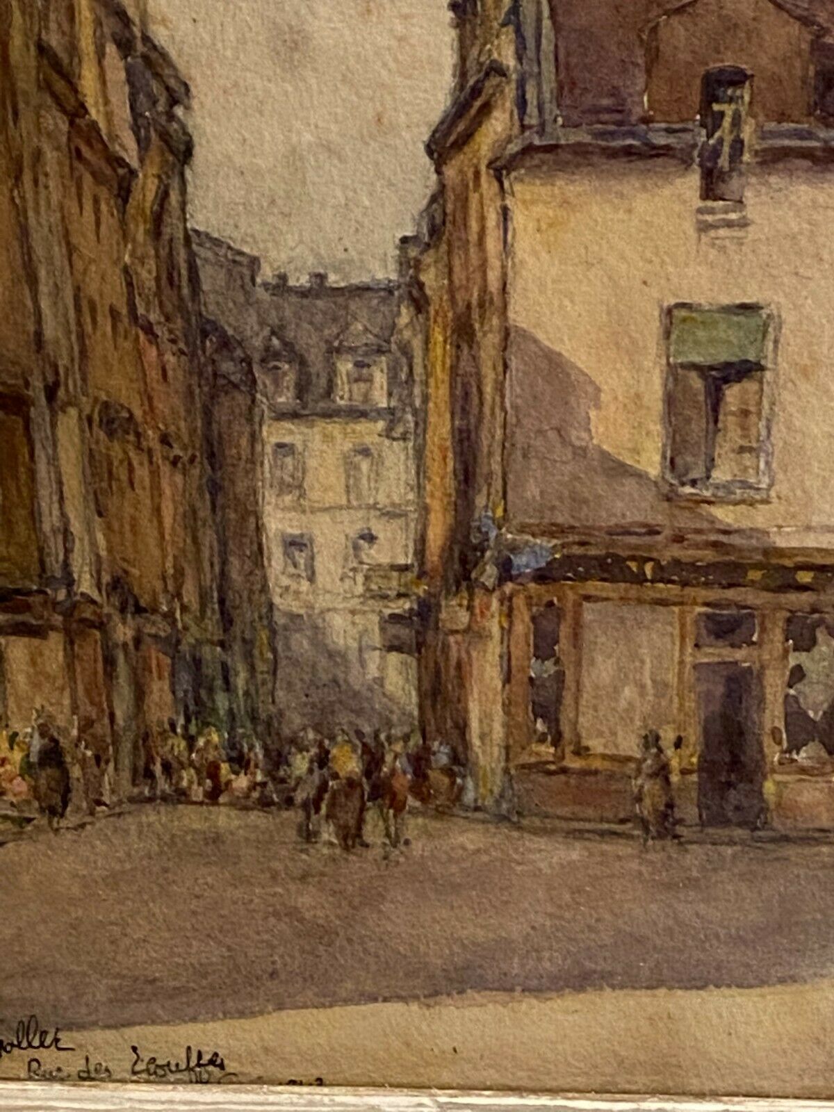 Watercolour view of Paris Rue des Ecouffes signed Gustave Gautier-Gallet 1880-1950