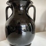 Vase néo classique en terre vernissée de Biot noire 1960