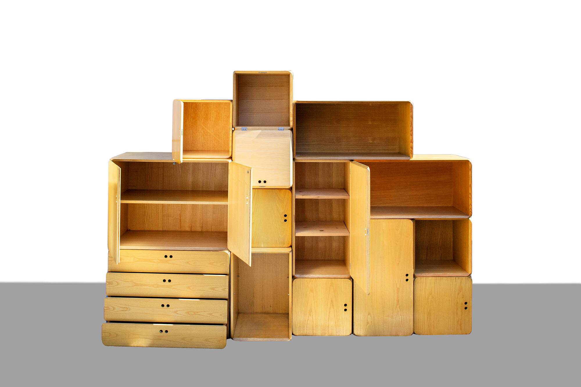 Mobili modulari in faggio serie Samara di Derk Jan de Vries per Maisa 1977