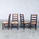 Rustic Ladder Back Oak and Rush Dining Chairs, 1960s, Set of 4