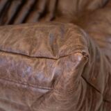 Vintage two-seater Togo sofa with arms in brown leather by Michel Ducaroy for Ligne Roset, 1970s