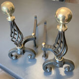 Chenets modernist bronze and cast iron