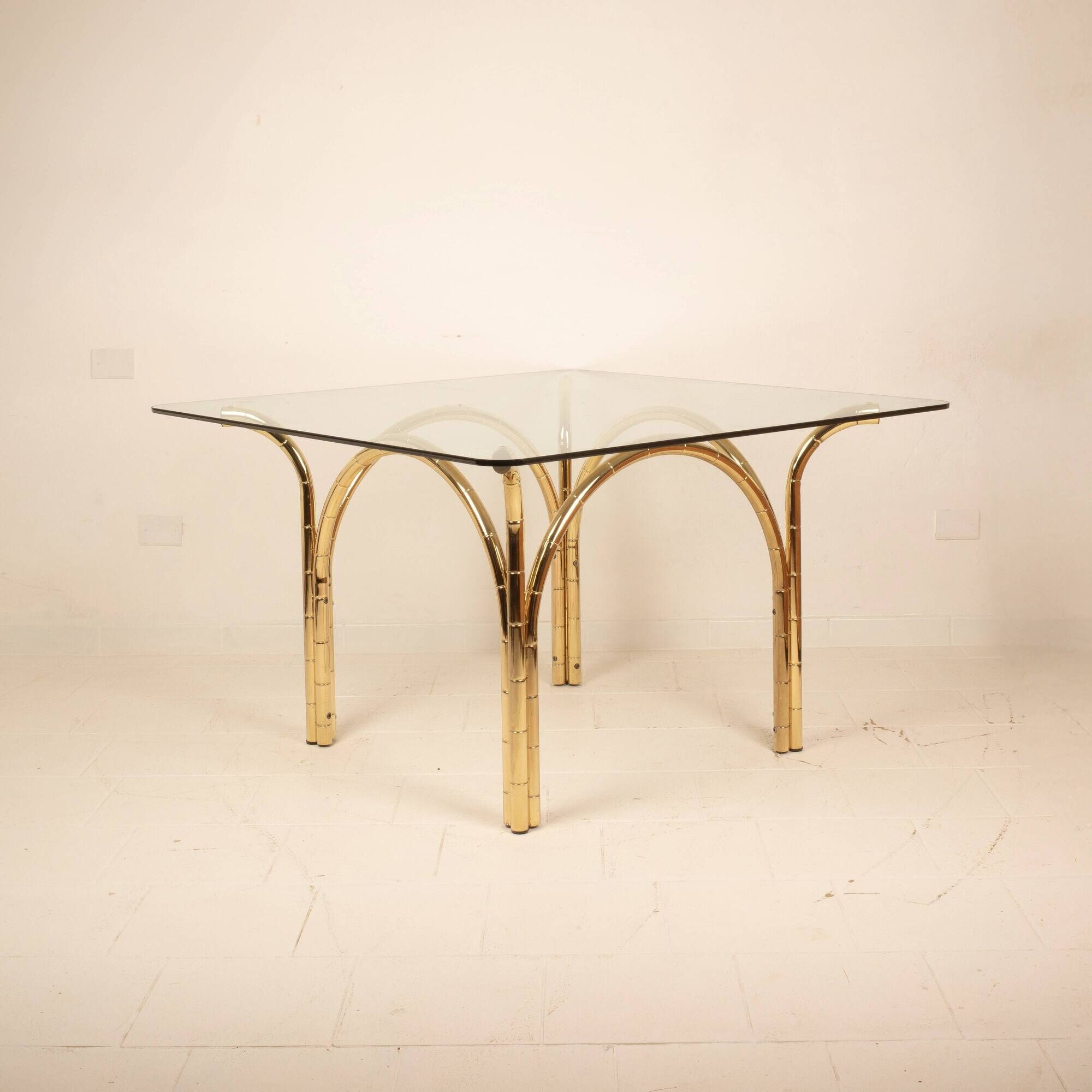 Glass and Brass Table, Italian Manufacture, 1970