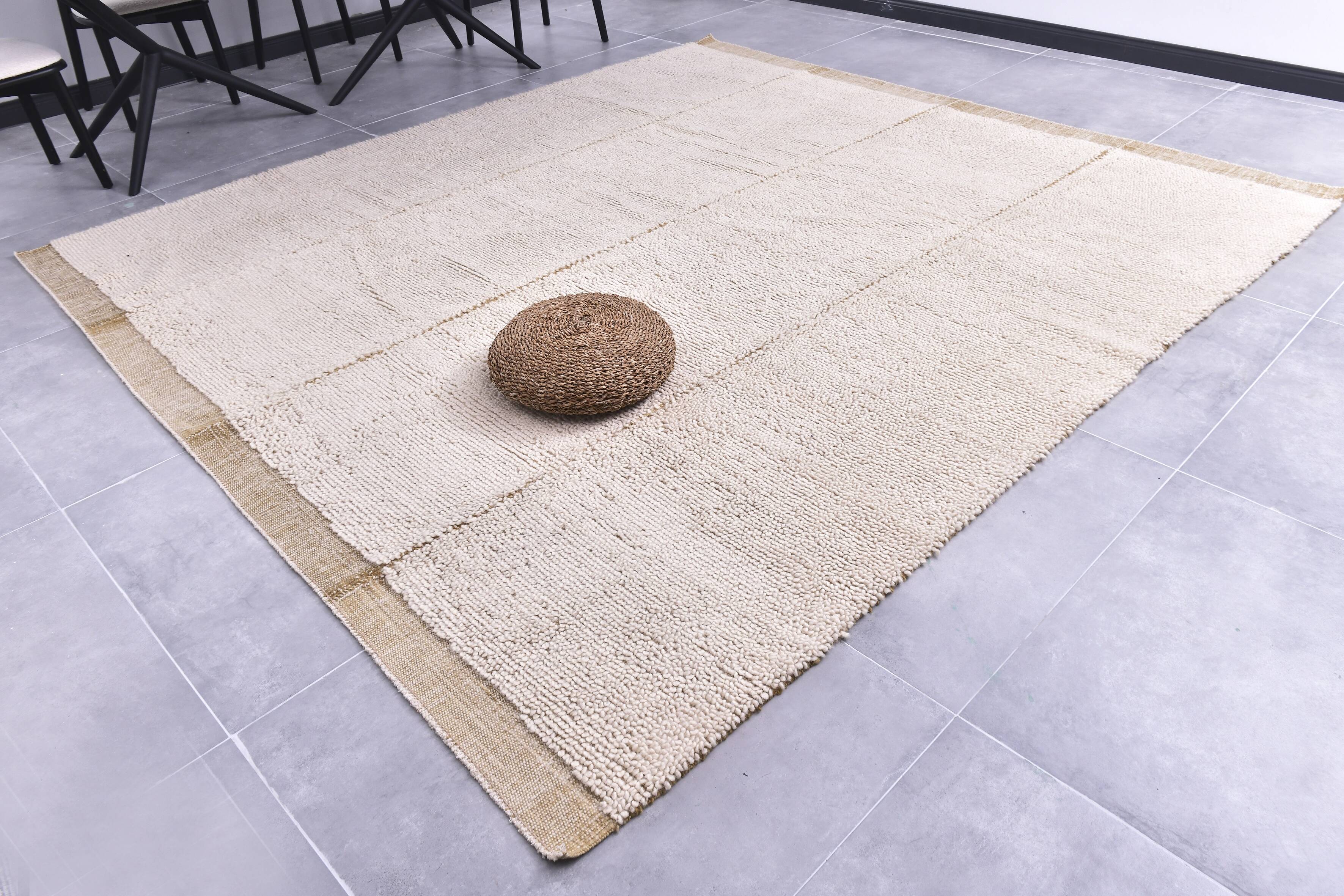 9x10 Mustard Beige Handmade Wool Moroccan Rug, 278x298Cm