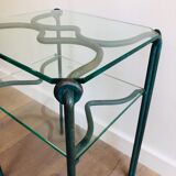 Pair of wrought iron sofa ends and glass tops