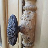 Porte d'entrée cintrée double en chêne, grilles et verre, XIXème