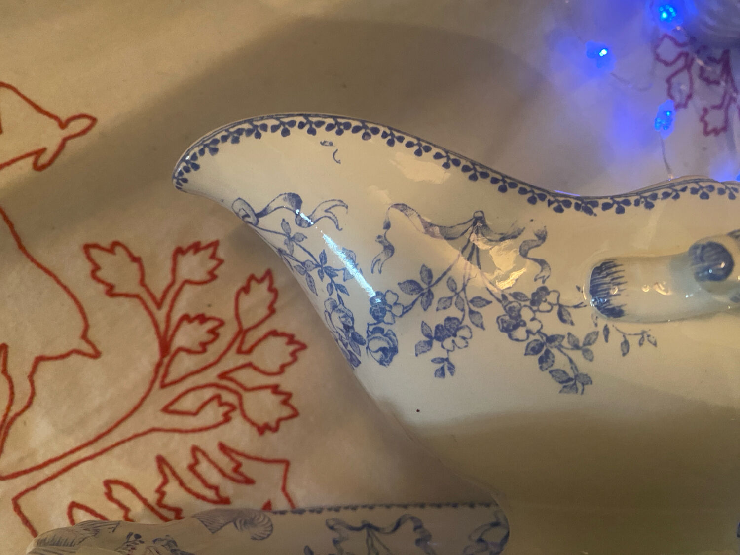 Mozart pattern earthenware gravy boat stamped Sarreguemines