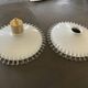 Opaline pendant light in white glass with transparent pleated edges - contemporary metal socket