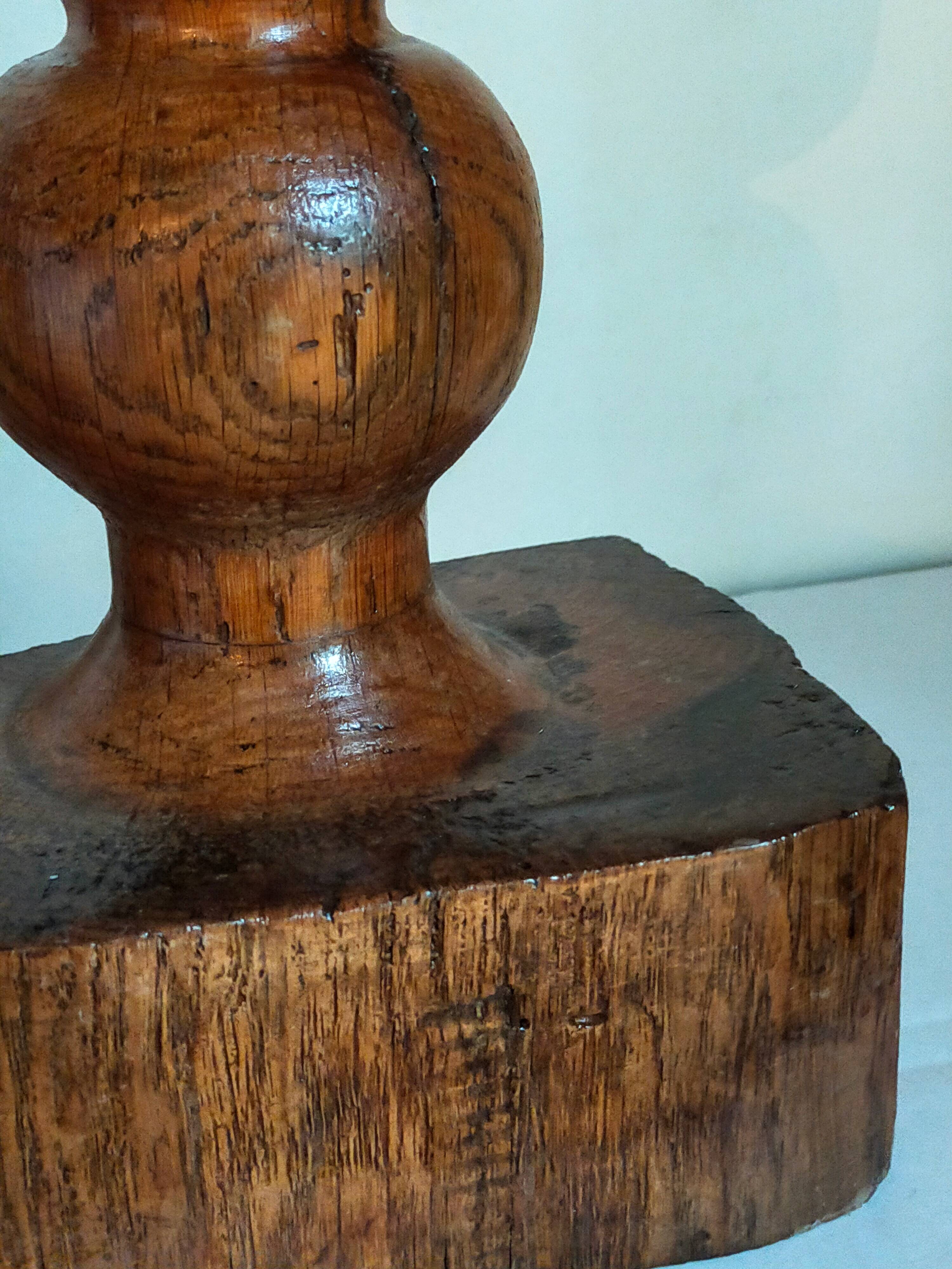 Pair of old brutalist turned solid wood candlesticks