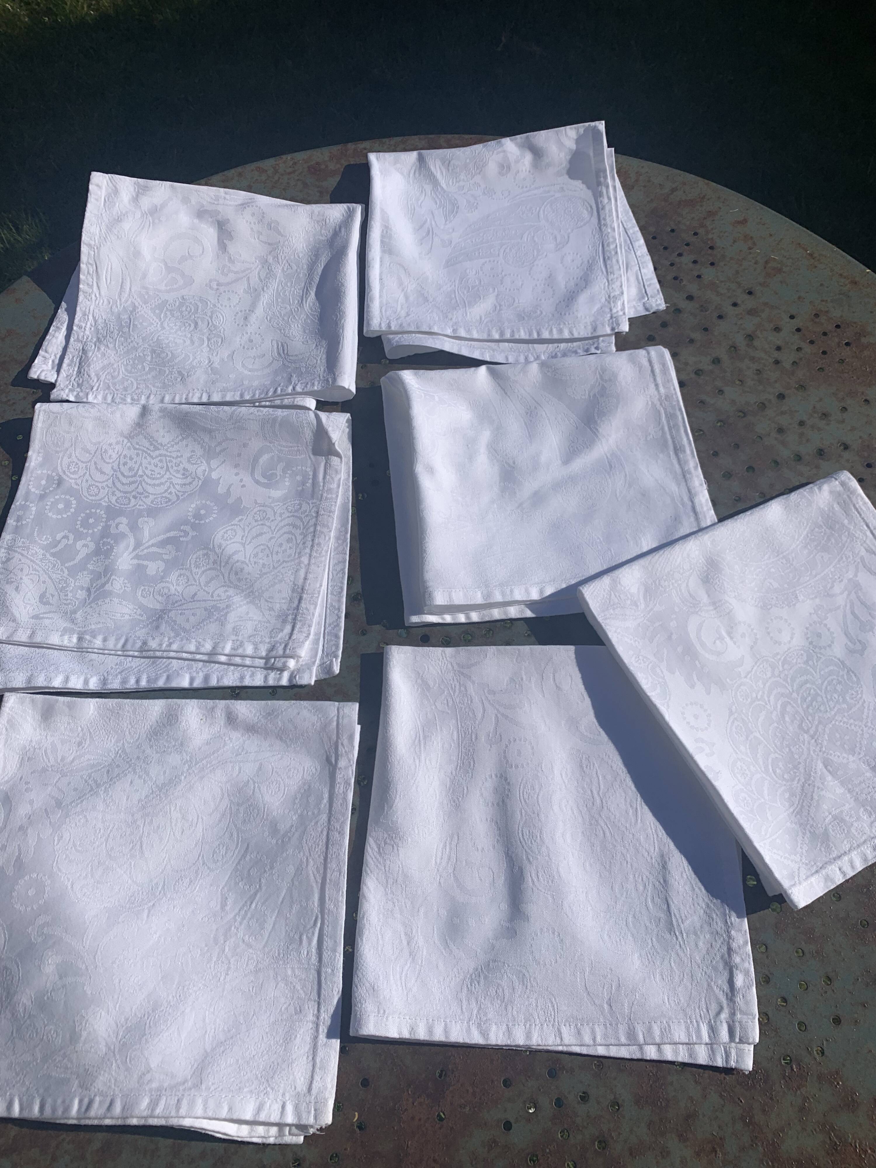 7 serviettes en coton damassé blanches, Christian Lacroix, vintage