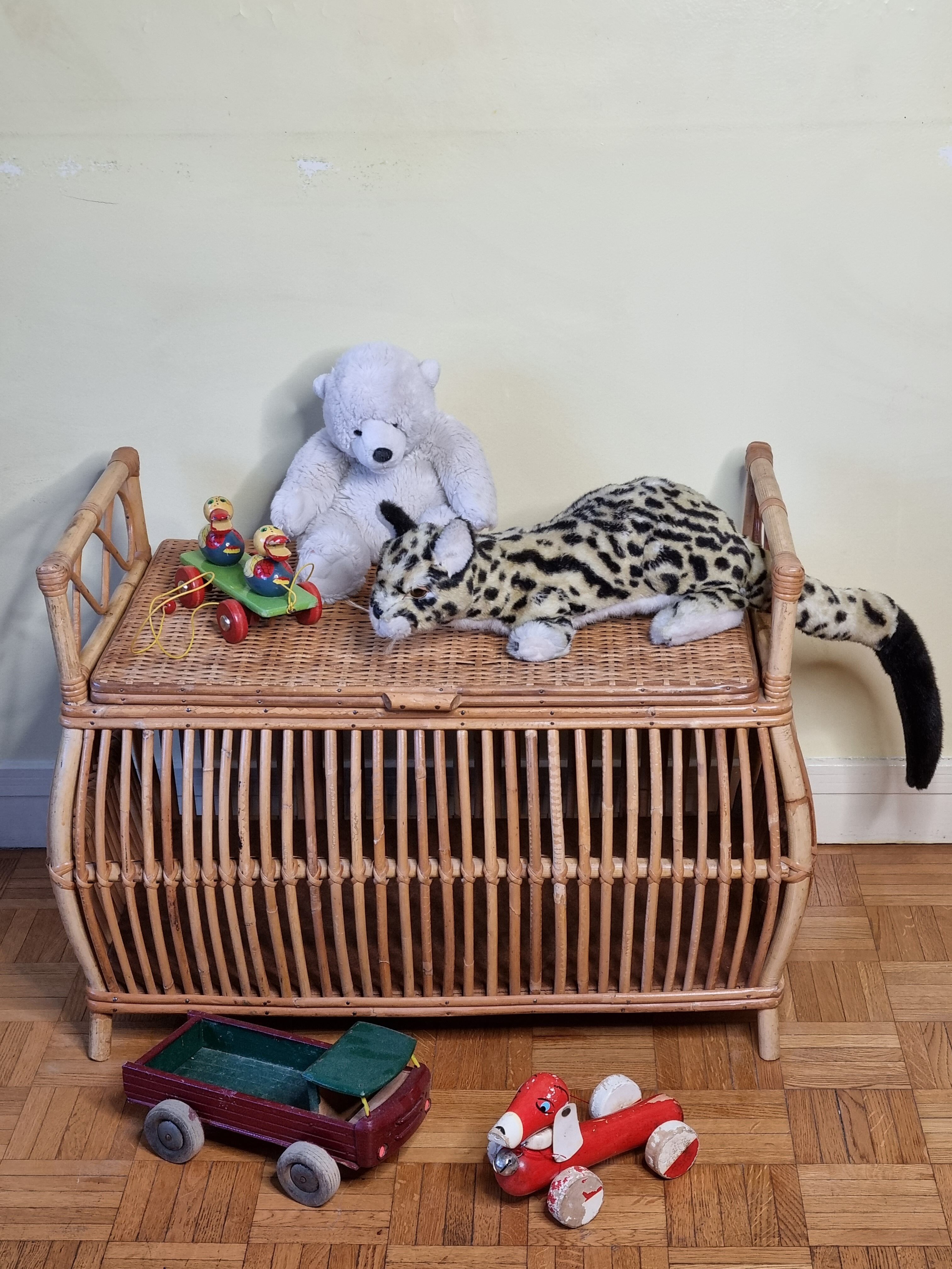 Storage box, vintage rattan bench, 80 cm