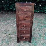 Chiffonnier commode haute bois massif éxotique palissandre 5 tiroirs