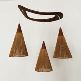 Teakwood and raffia bast cascading lamp by Rispal