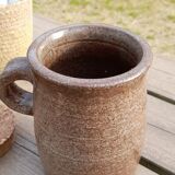Old condiment pot in glazed pyrity sandstone, with cork lid, mid century