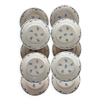 Set of 10 Lunéville Flore Vintage Flat Plates, antique earthenware