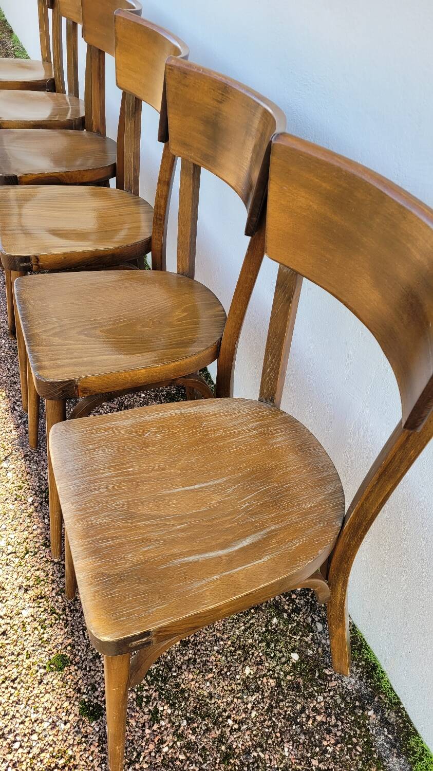 Series of 6 vintage old restaurant bistro chairs - 1950s