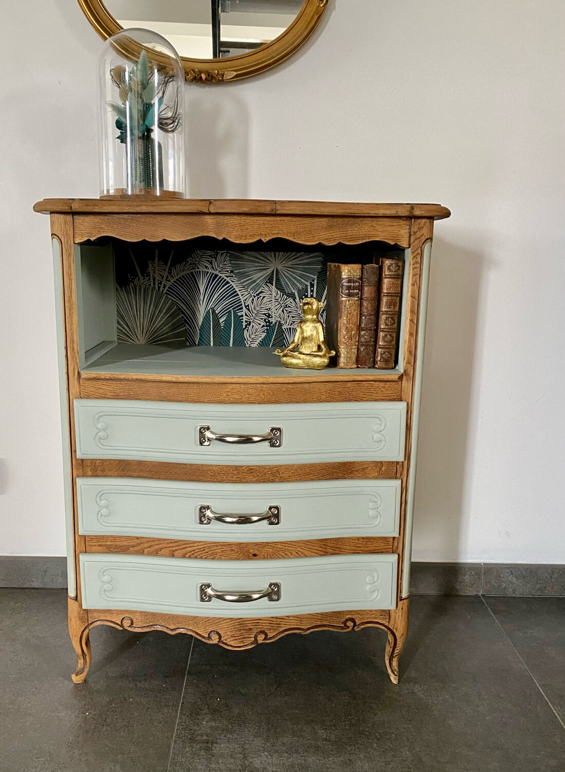 Vintage sage green chest of drawers and solid wood
