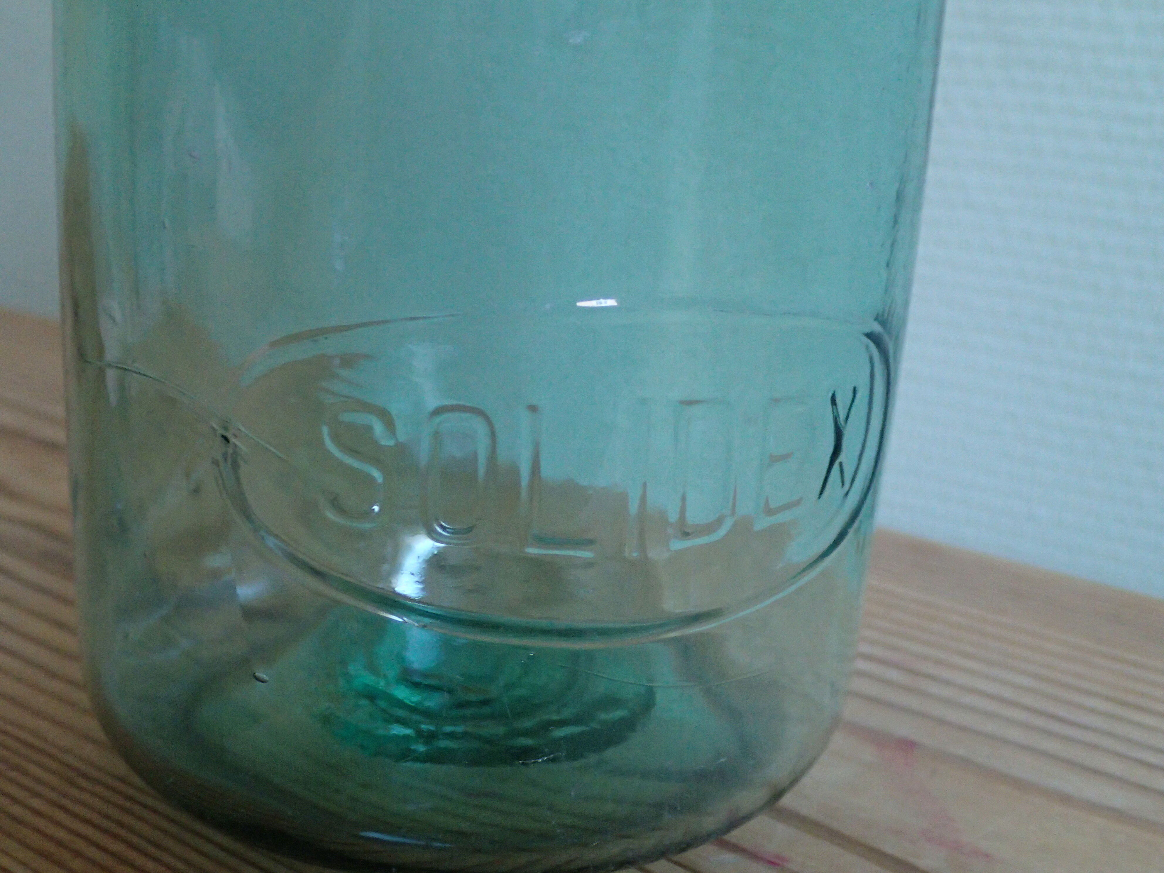 Former Green turquoise Solidex 1 litre glass jar