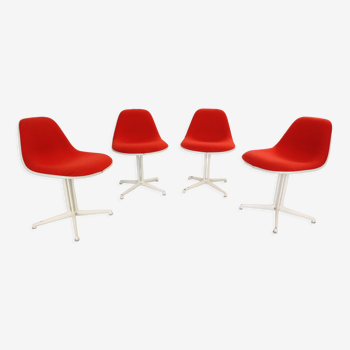 Set of 4  "la fonda" red & fiberglass chairs by Charles & Ray Eames for herman miller