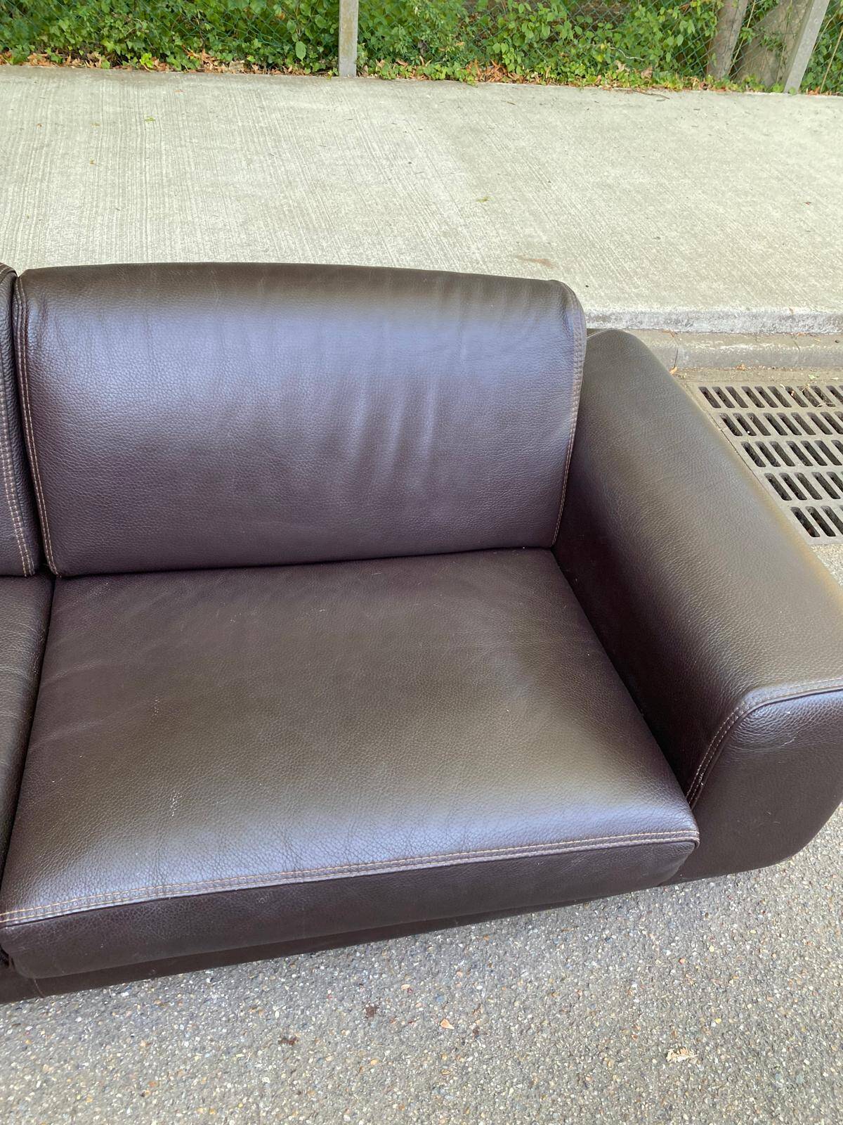 Canapé 3 places de luxe en cuir marron chocolat Roche bobois 235cm