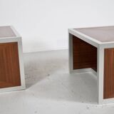 Pair of 70's aluminum and mahogany coffee/sofa end tables