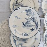 Antique flat plates, Gien earthenware, 19th century, Marines model