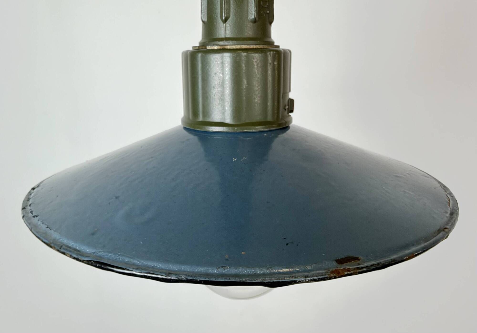 Industrial Blue Enamel Military Pendant Lamp with Cast Aluminium Top, 1960s