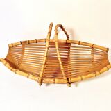 Vintage bamboo rattan wicker basket 1960s country chic