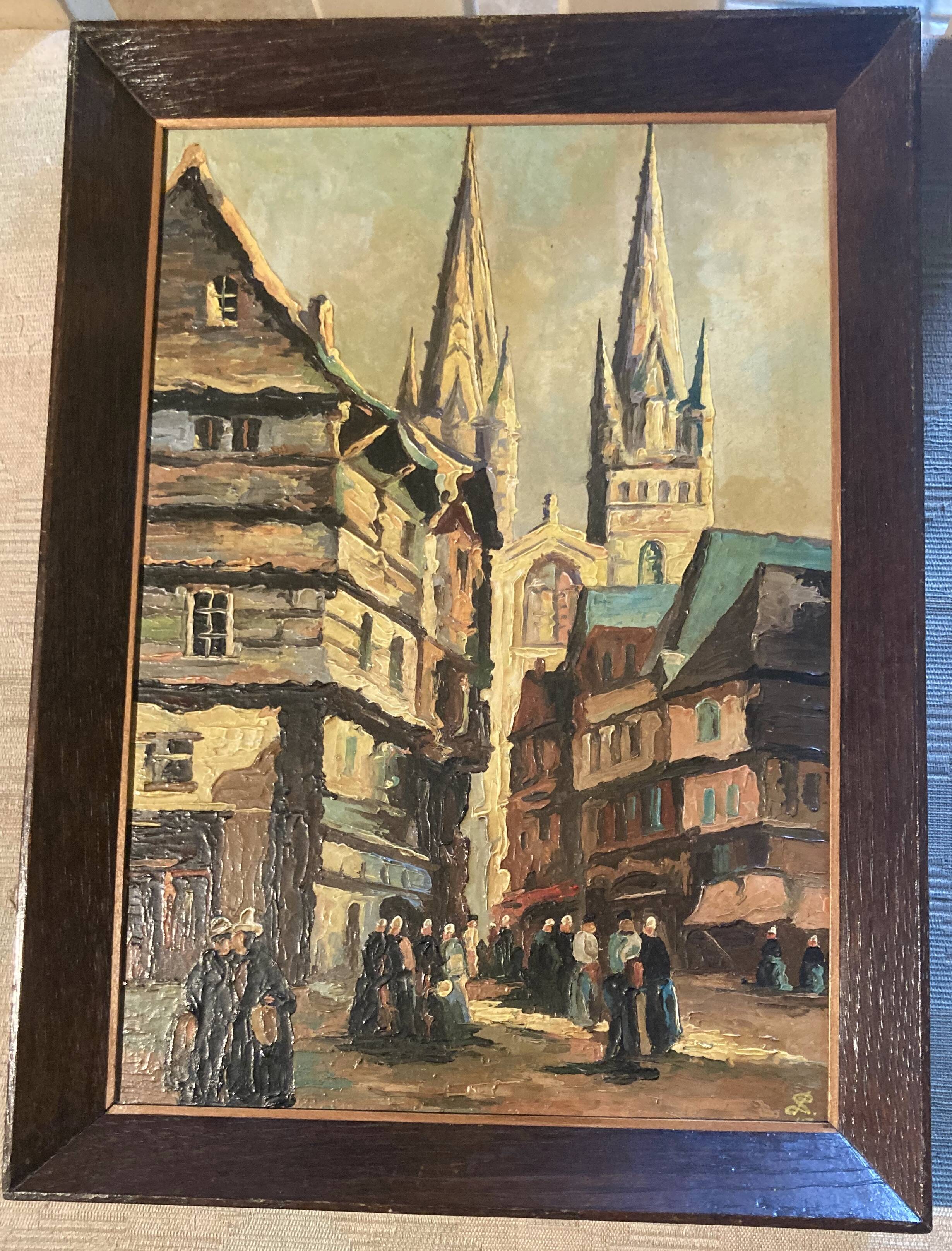 Breton painting, St. Corentin, Kéréon Street, Quimper, Brittany - regionalist