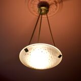 Chandelier signed Muller Frères Lunéville, Art Deco suspension, nickel-plated bronze chandelier, ceiling lamp,