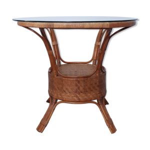 table en verre et rotin