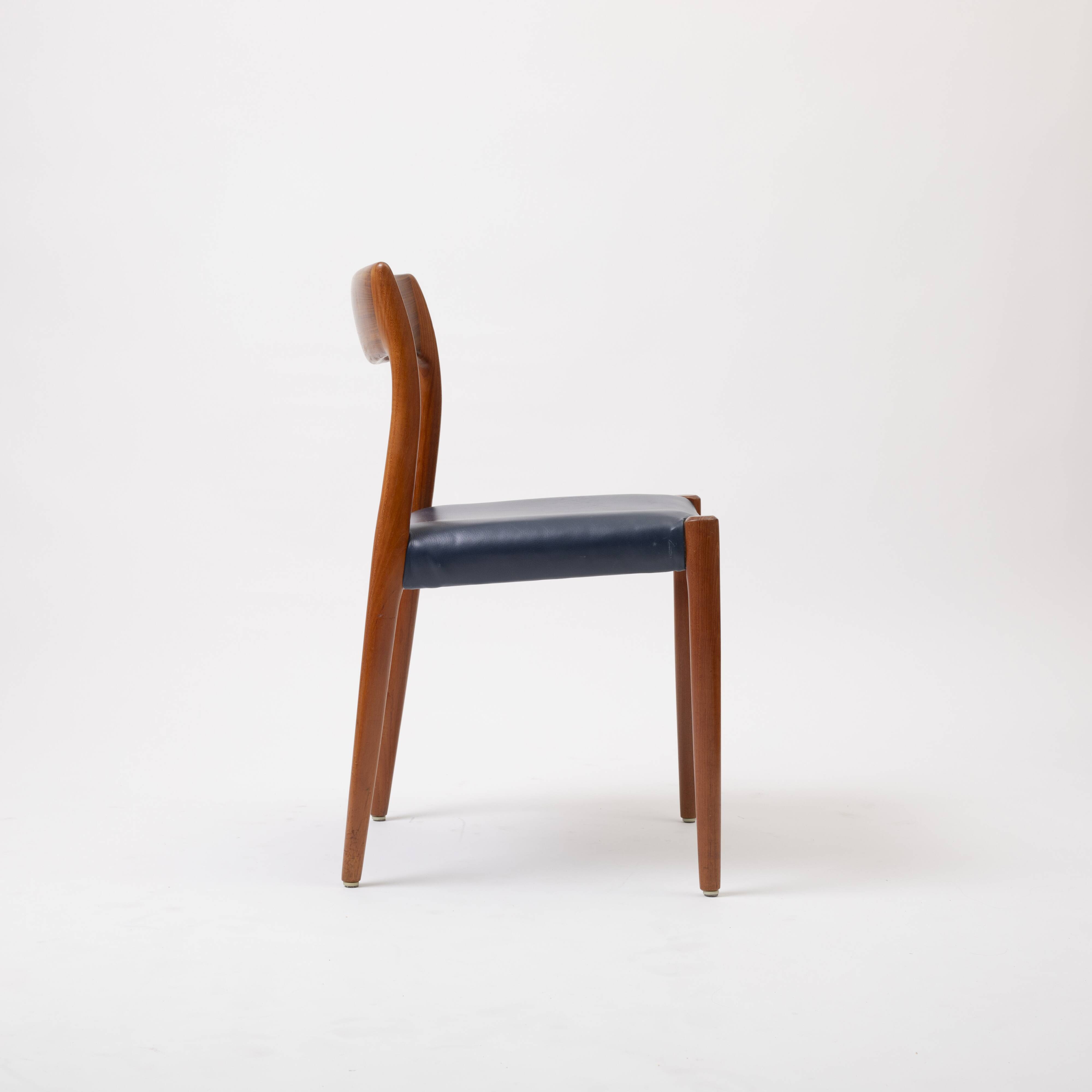 Model 77 Chair in Teak and blue leather by Niels Otto Møller