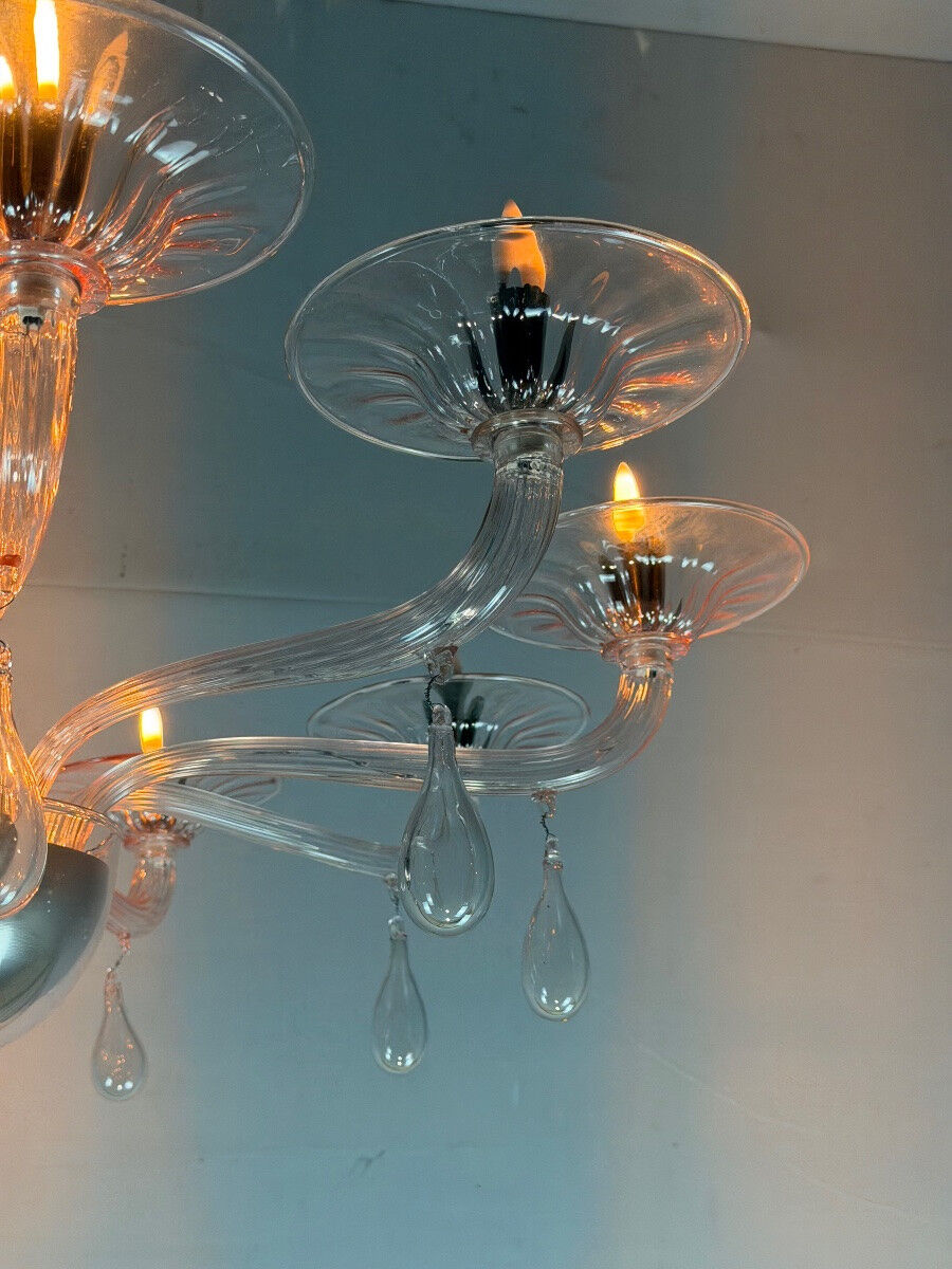 Venetian glass lustre in pink, in the style of Venini.