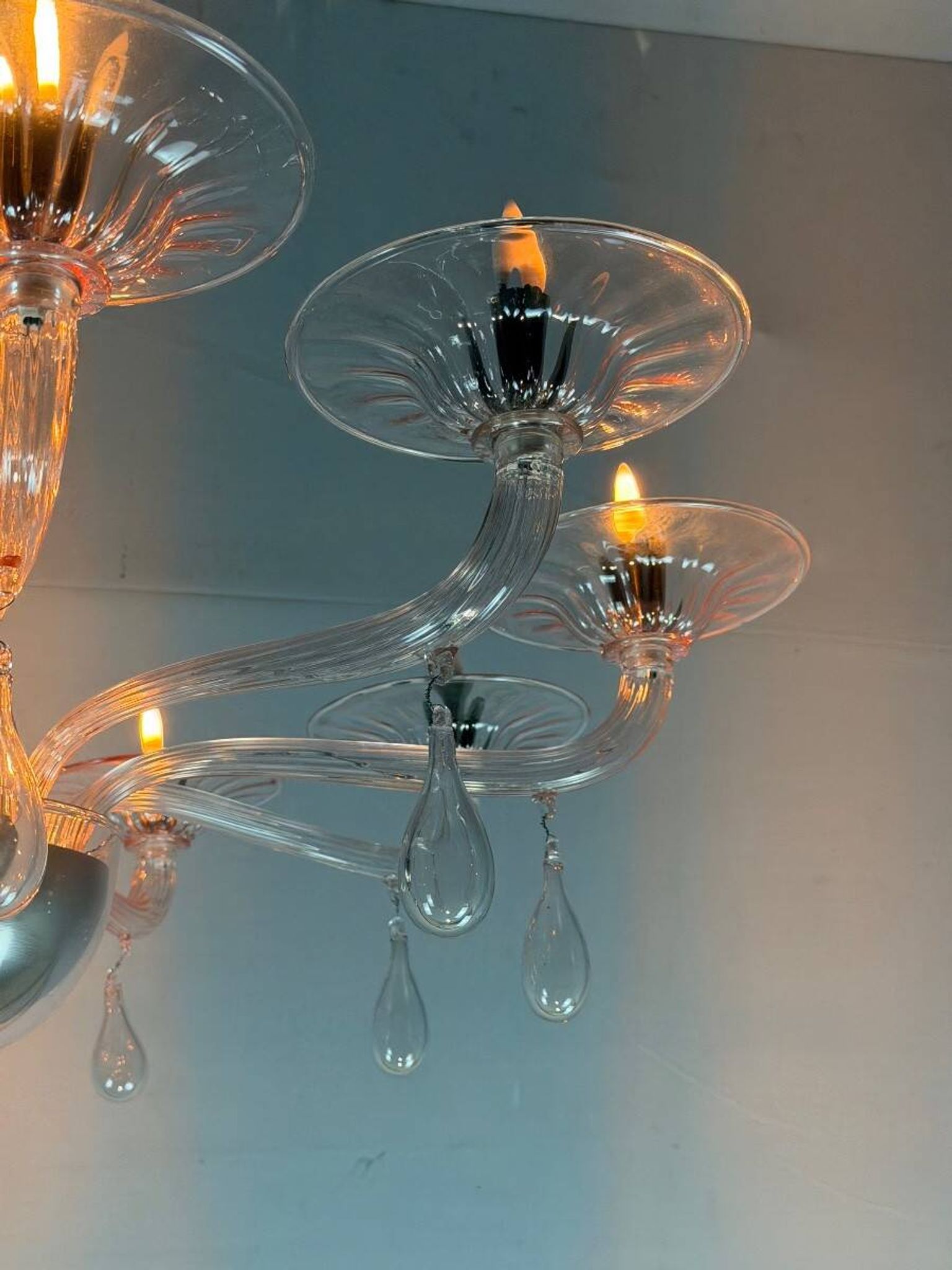 Venetian glass lustre in pink, in the style of Venini.