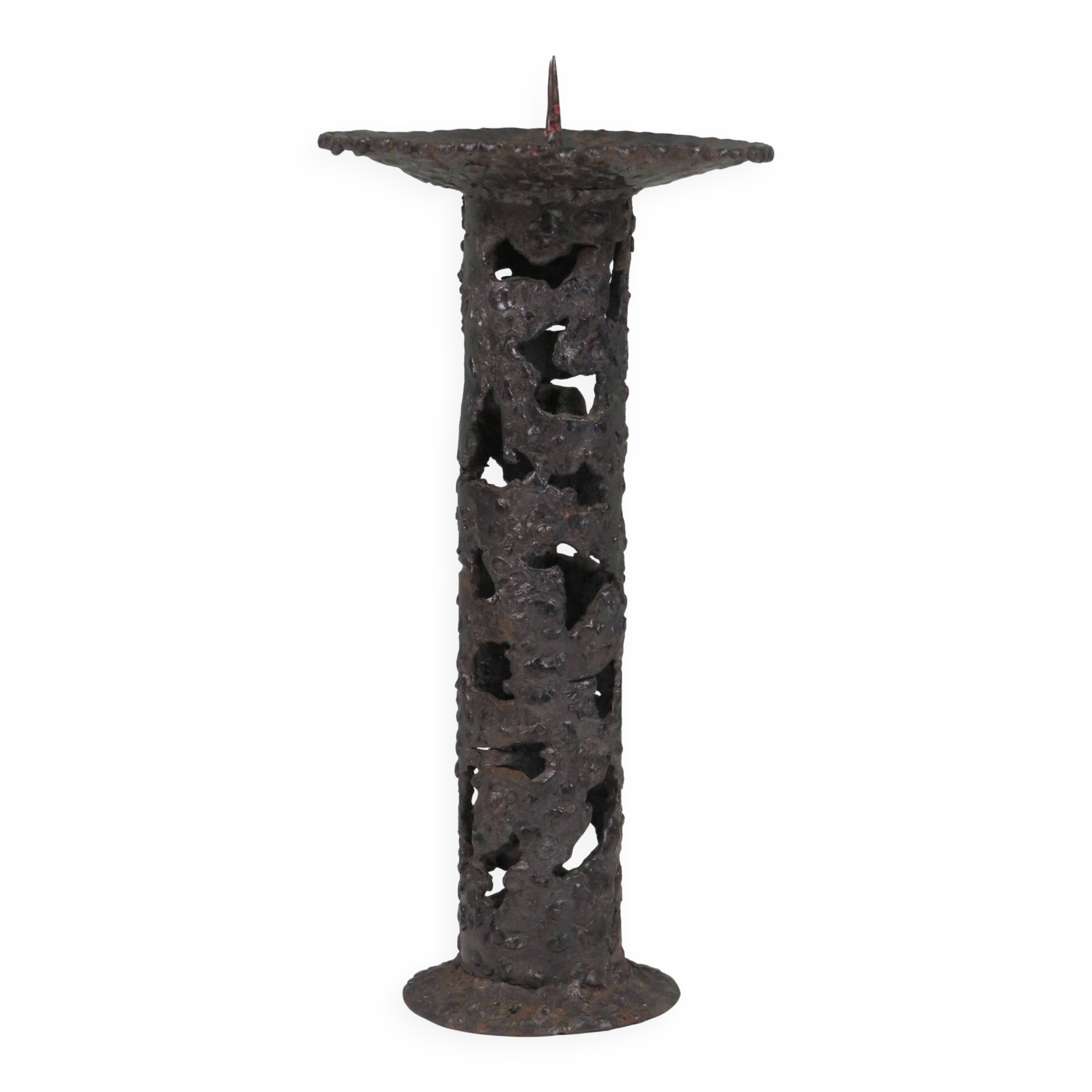 Brutalist wrought iron candlestick, European craftsmanship, 1960s