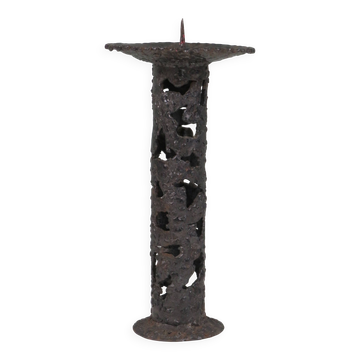 Brutalist wrought iron candlestick, European craftsmanship, 1960s