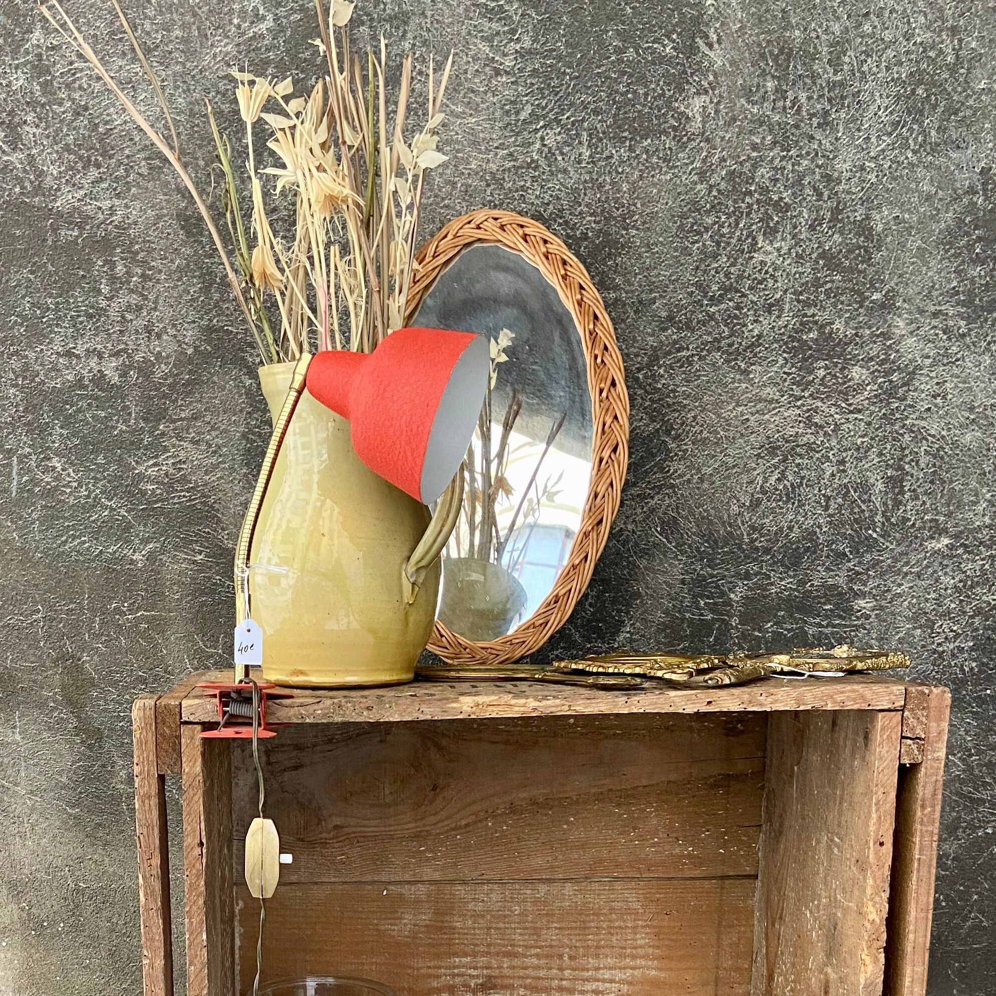 Oval mirror in vintage wicker