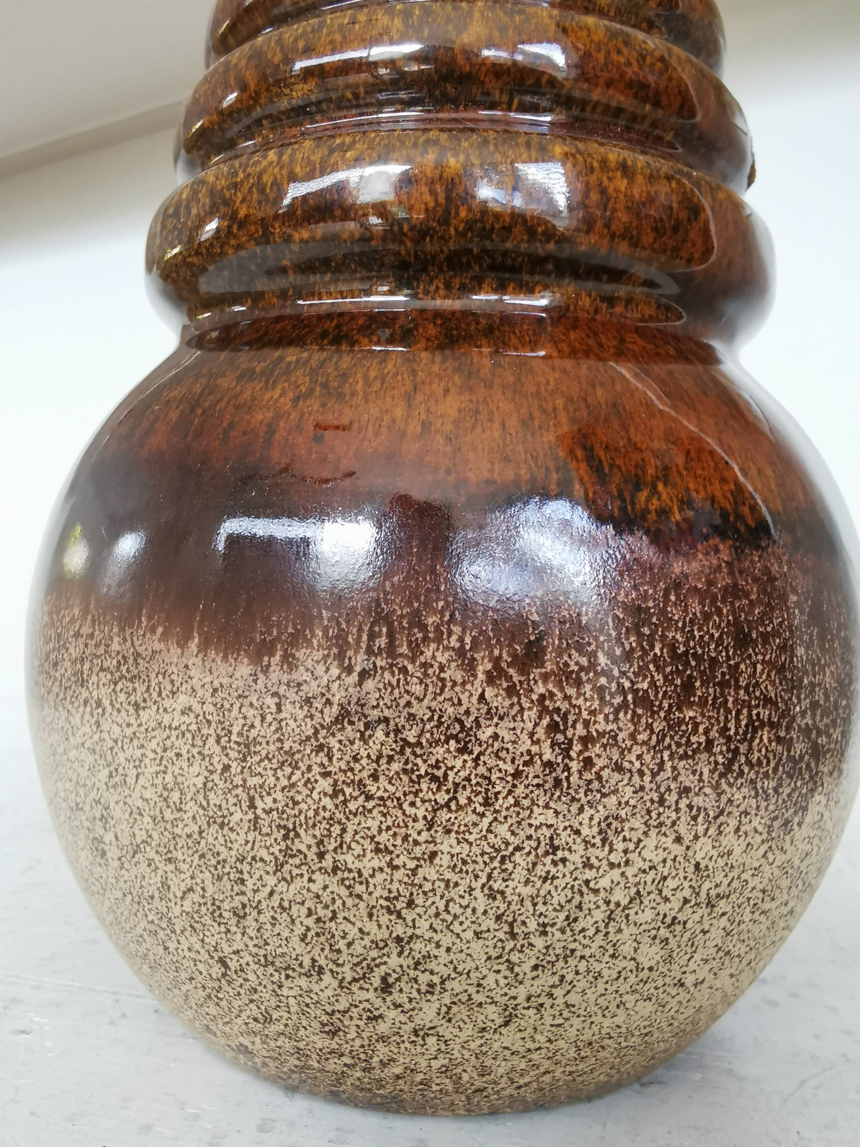 Vintage Fat Lava Vase: West German Brown Glazed Ceramic, Retro Boho Decor