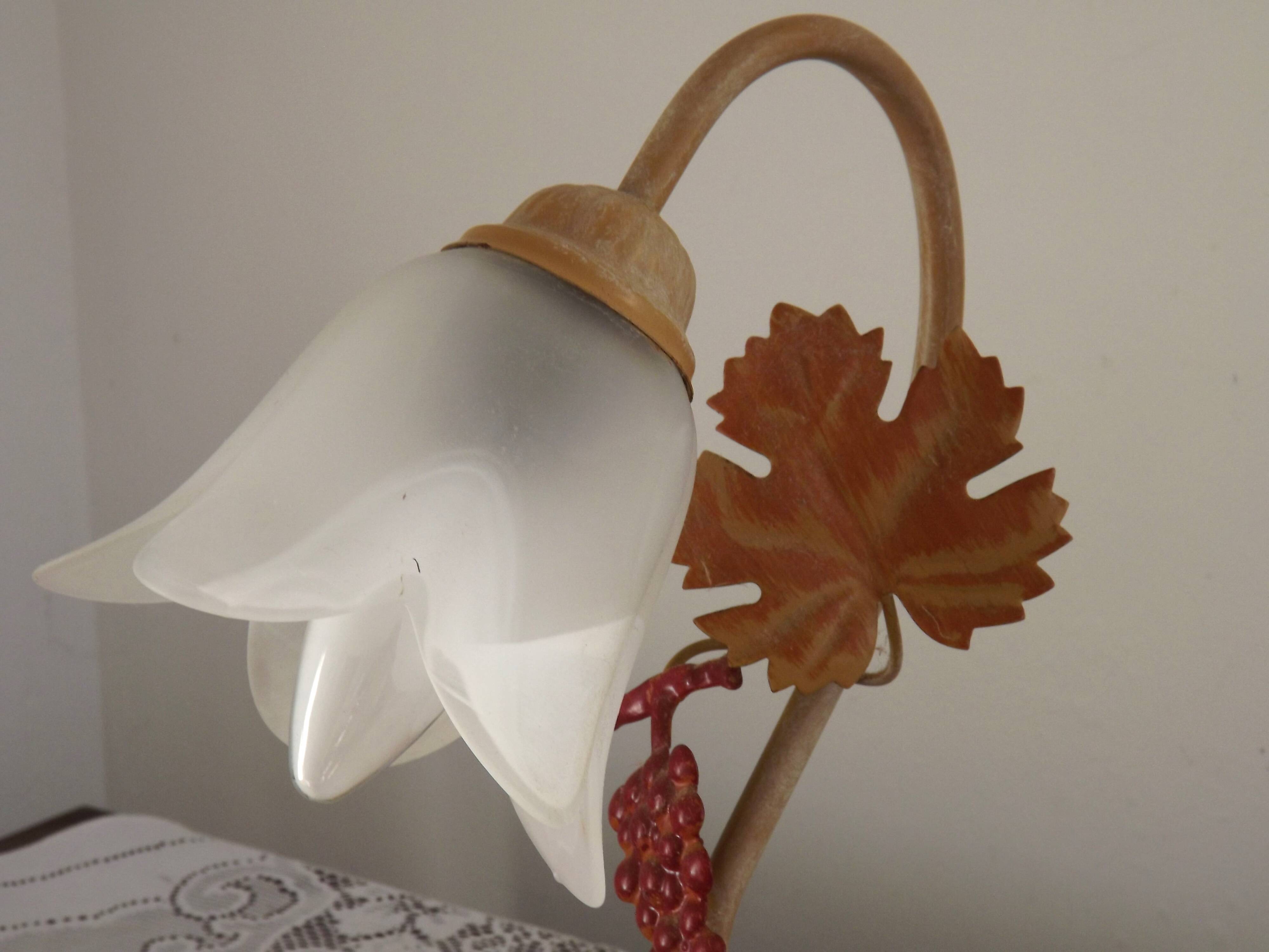 Vintage French Goose Neck Lamp - Grape Detail - Opaque Glass Shade