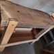 Old homemade vintage solid wood workbench with press and drawer