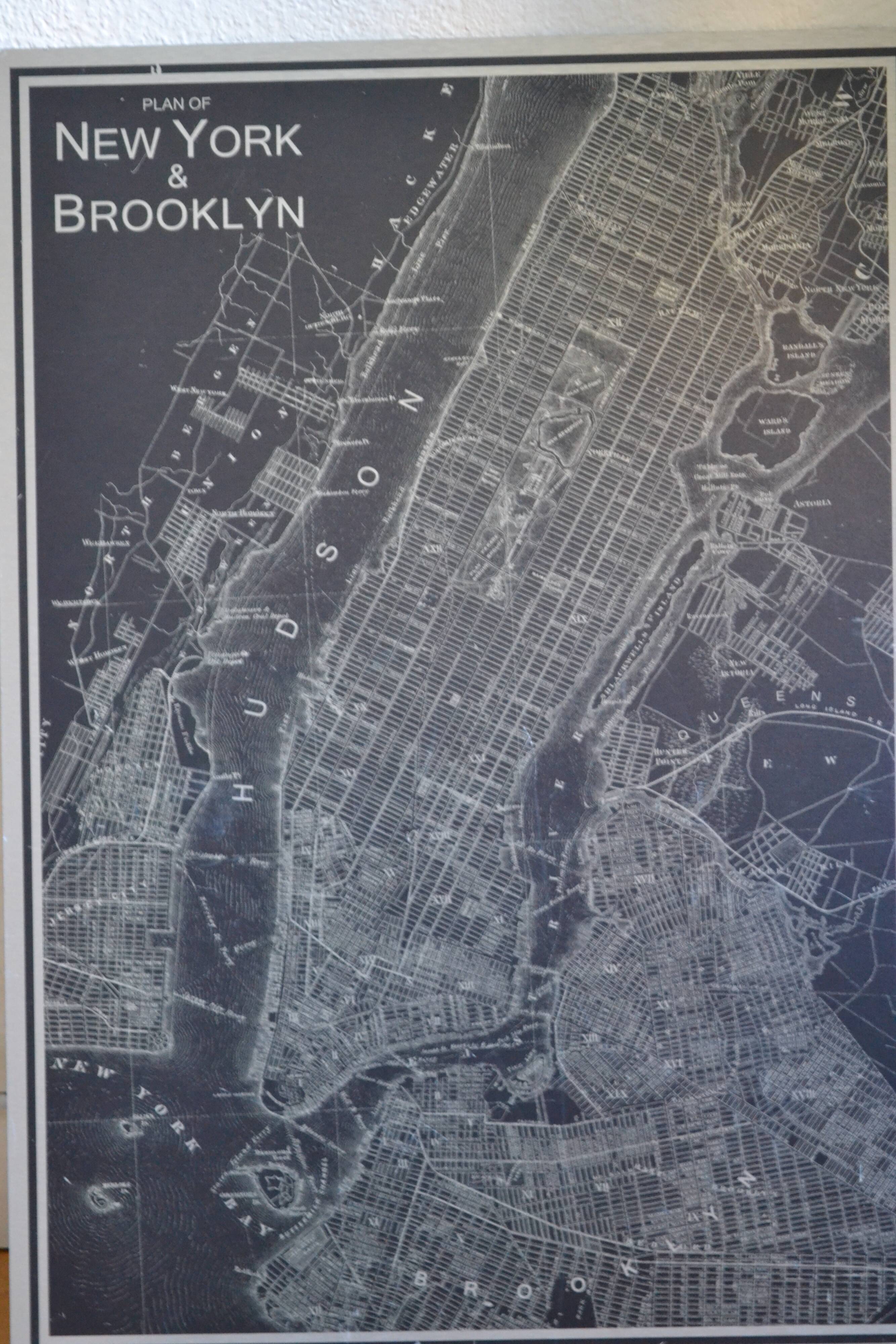 Map of New York & Brooklyn, silkscreen print on metal plate, 70 x 49 cm