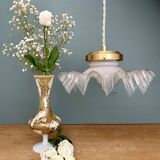 Vintage lace glass pendant lampshade, half white, half transparent