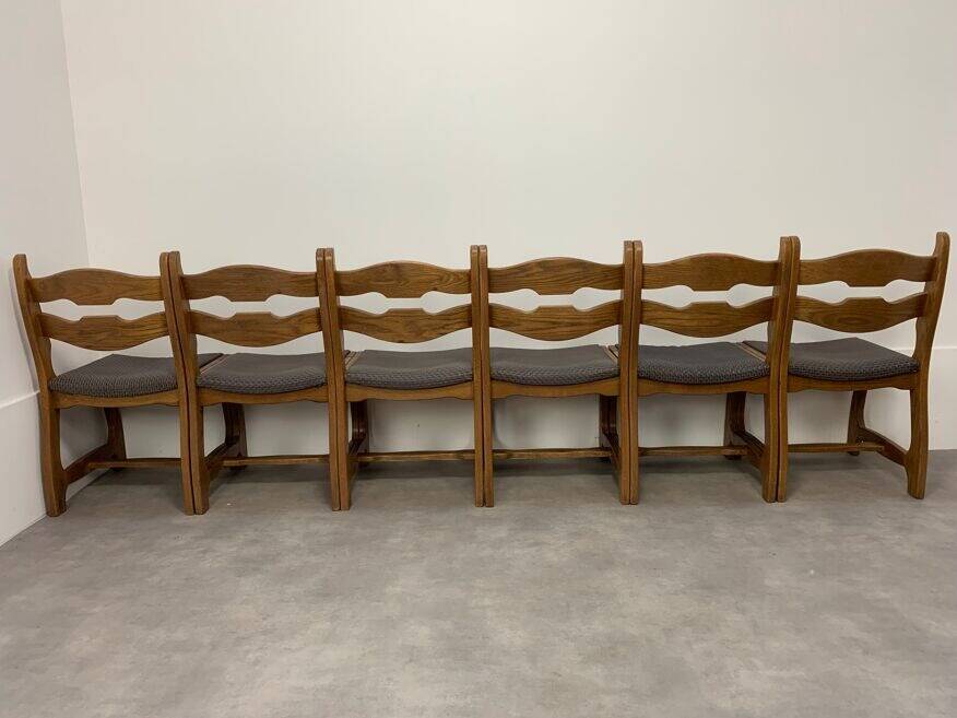 6 vintage solid wood brutalist chairs