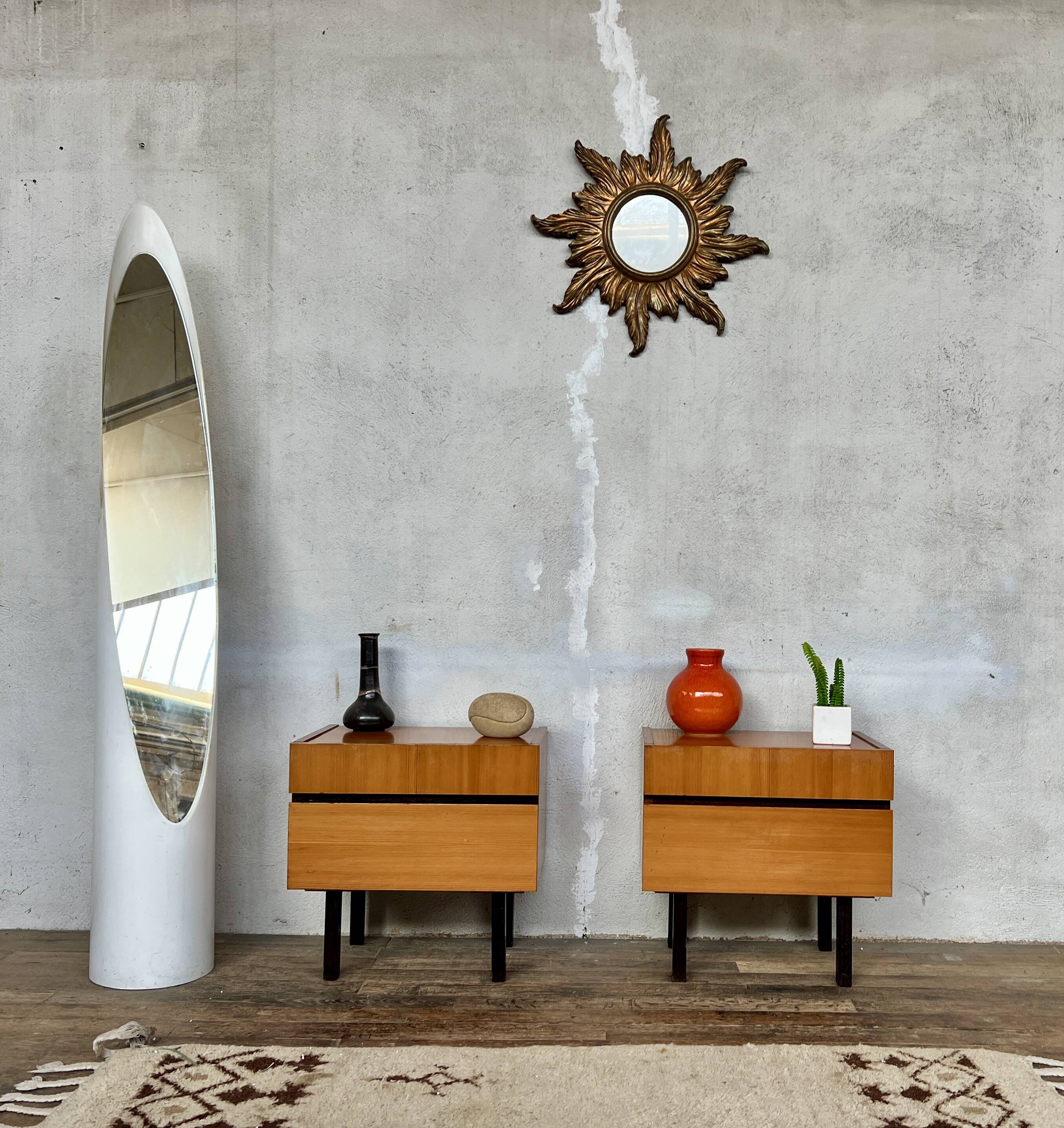 Pair of minimalist vintage bedside tables – 60s look