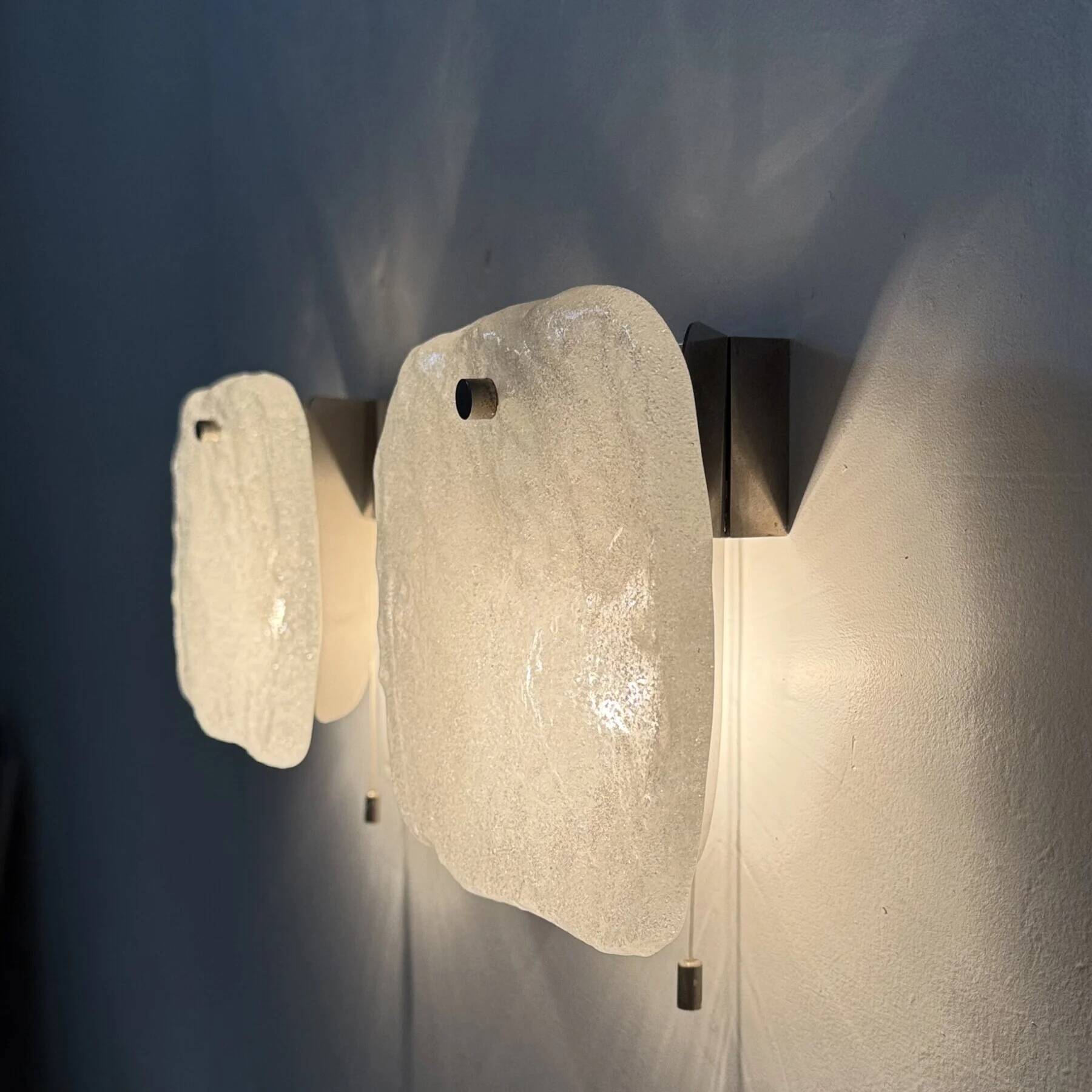 Set of 2 J.T. Kalmar ice glass wall lamps sconce, 1970s, Germany