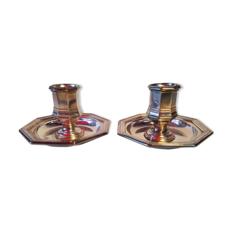 Pair of Christofle candlesticks in silver metal