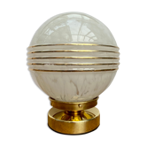 Vintage globe-laying lamp in white Clichy glass gold stripes.