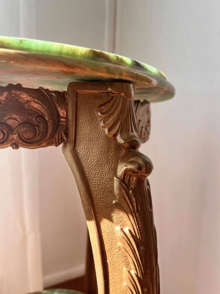 Pédestal en marbre vert vintage, table d'appoint, support d'exposition Hollywood Regency