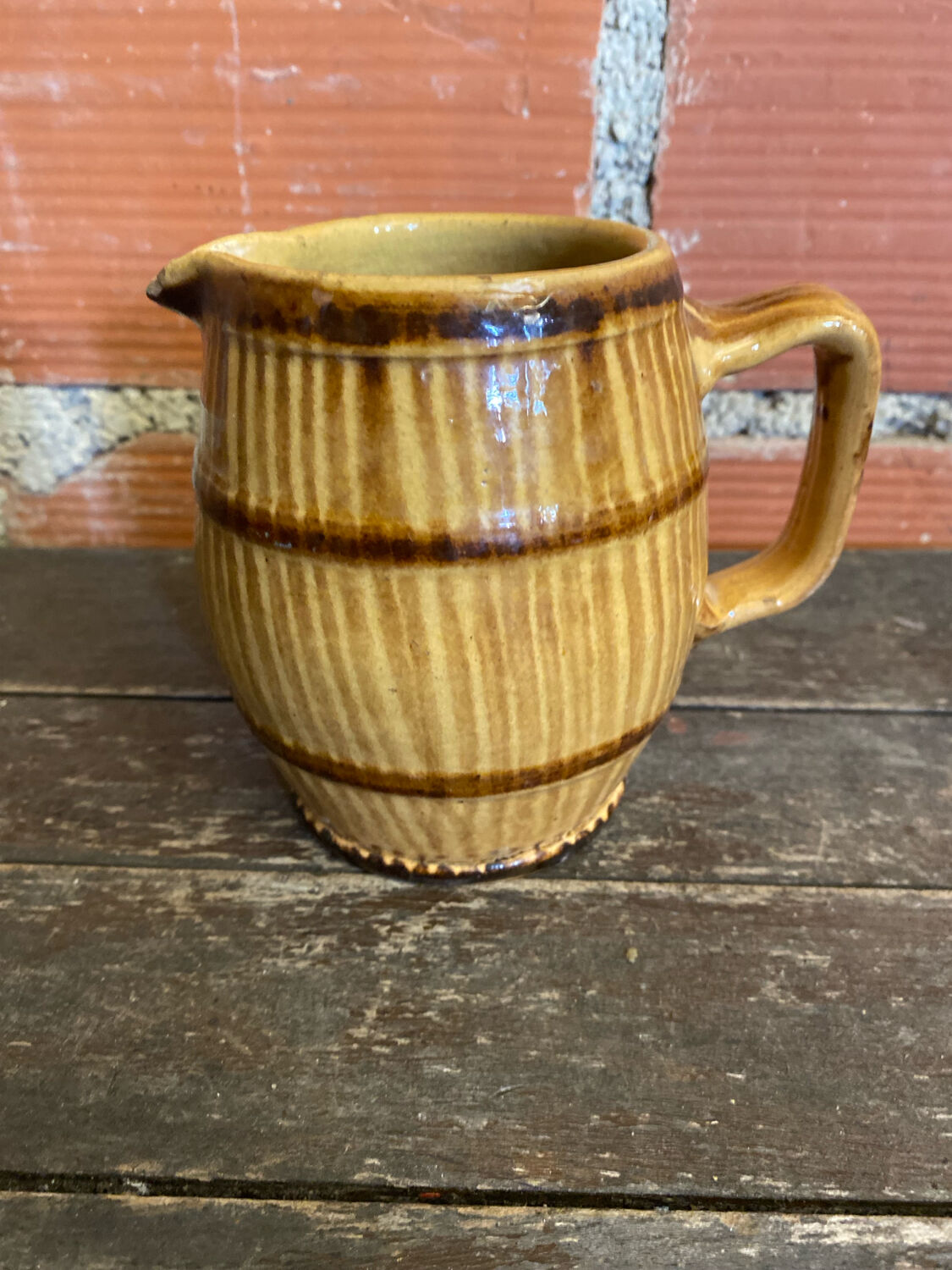 Old pichet terre de feu beige stoneware barrel shape
